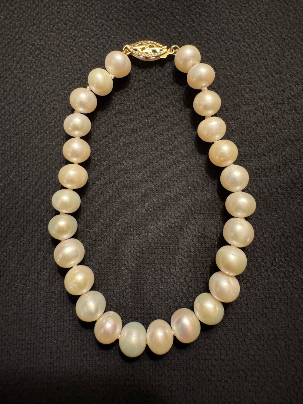 14K Gold Genuine Cultured Pearl Bracelet 8” Knotted - Signed CP